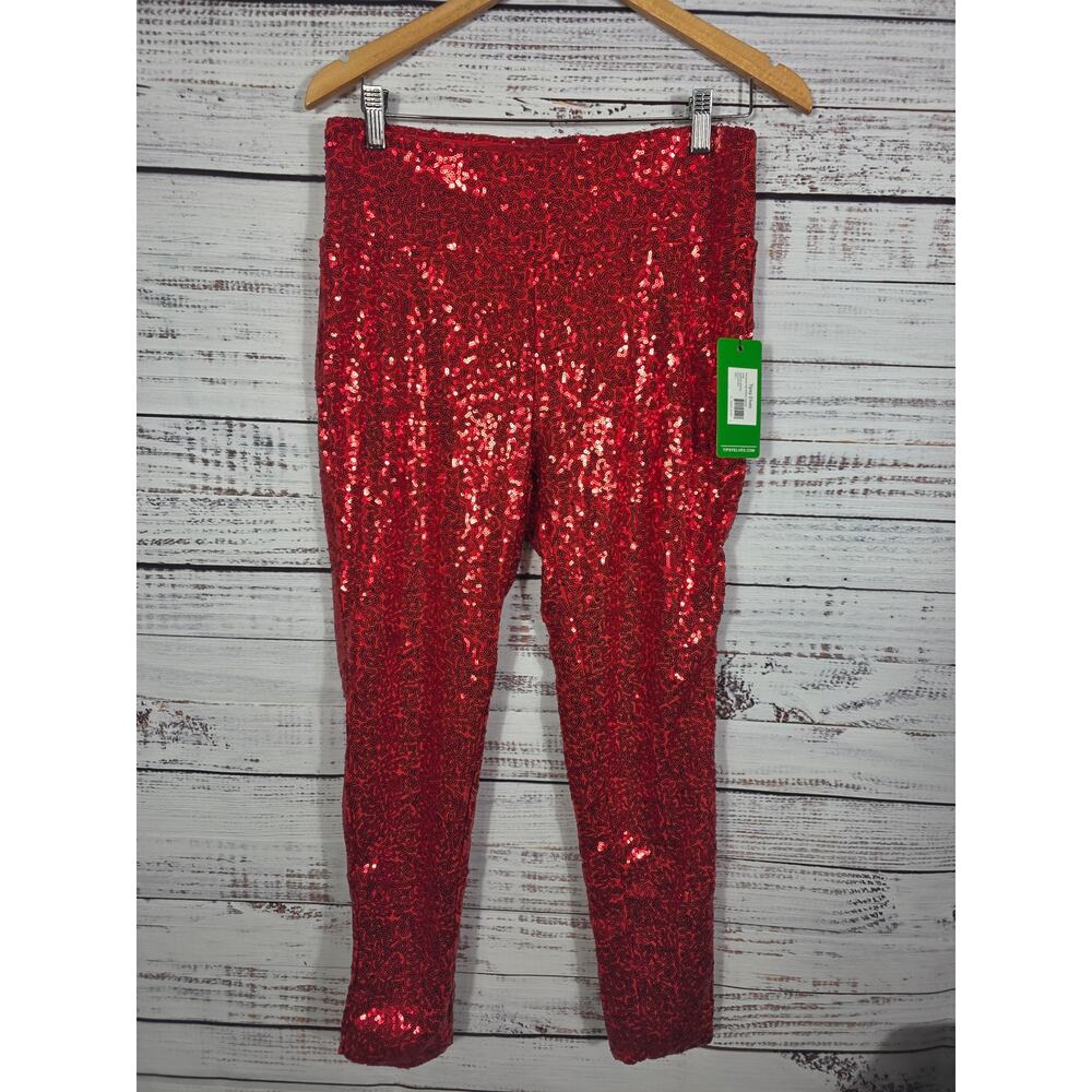 Tipsy Elves Red Sequin Leggings Women's NWT Holiday Christmas Sparkle Pants
